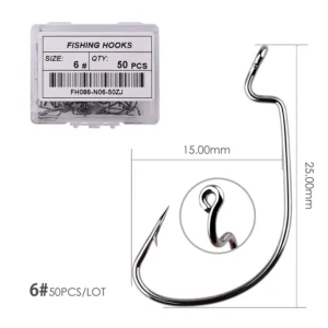 50pcs/box Offset Fishing Hook Jig Head Wide Crank Fishhook For Soft Worm Lure Barbed Fishing Hooks