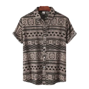 Plus Size Travel Vacation Men's Bohemian Style Casual Flower Print Short Sleeve Linen Cotton Shirt Breathable