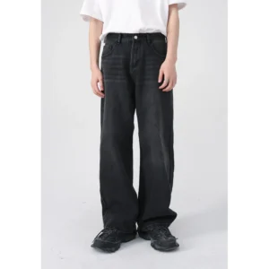 Men Fashion Style Stone Washed Baggy Wide Leg Jeans Trousers Men Denim Carpenter Custom Straight Designer Jeans