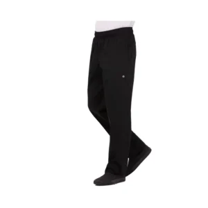 Universal Lightweight Breathable Black Straight Casual Kitchen Work Pants Anti-Pilling Cotton-Polyester Blend Elastic Waist
