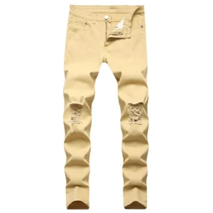 Mens Slim Fit Knee Ripped Jeans Plus Size Black White Skinny Distressed Stretch Denim Trousers Work Pants