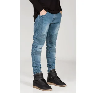 New European and American Men's Jeans 3D Cut Slim Fit Elastic Feet Pants Motorcycle Jeans Men's Long Pants Jeans
