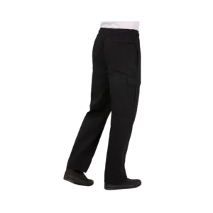 Universal Lightweight Breathable Black Straight Casual Kitchen Work Pants Anti-Pilling Cotton-Polyester Blend Elastic Waist