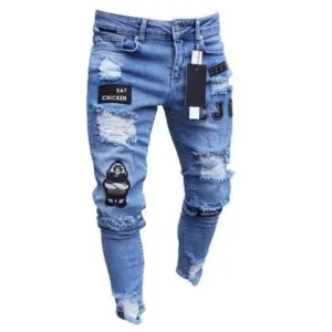 Multi-Colors Men's Denim Jeans Pants Trousers Top Quality Mens Jeans Knee Hole Zipper Pants Foreign Trade Men's Denim Trousers