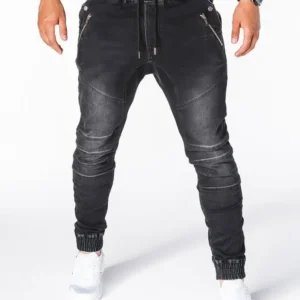 2024 Hot Sale Plus Size Retro Design Men's Washed Denim Causal Fashionable Zipper Pocket Long Drawstring Jeans