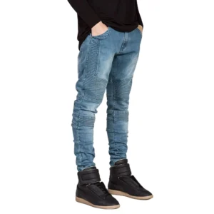 New European and American Men's Jeans 3D Cut Slim Fit Elastic Feet Pants Motorcycle Jeans Men's Long Pants Jeans