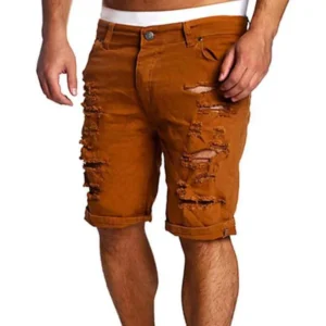 Fashion Men Boy Skinny Runway Straight Short Casual Denim Pants Runway Straight Destroyed Ripped Jeans Shorts
