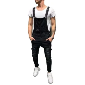 High Quality Men's Ripped Jeans Jumpsuits High Street Distressed Denim Bib Overalls for Man Suspender Pants Denim Pants