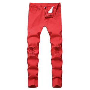 Mens Slim Fit Knee Ripped Jeans Plus Size Black White Skinny Distressed Stretch Denim Trousers Work Pants