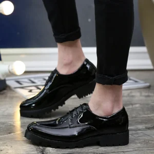 New Fashion Low Top Casual Leather Dress Formal Men Shoes Lace-Up Bright Surface Black Wedding Leather Men Shoe
