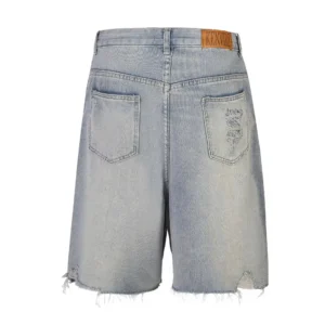 Custom Custom Summer Sweat Jeansorts Raw Hem Mens Jeans Shiny Rhinestone Wash Streetwear Jeans Shorts for Men