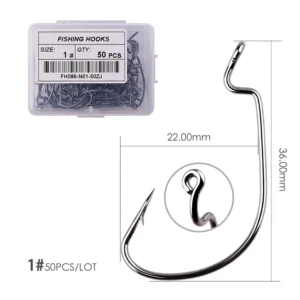 50pcs/box Offset Fishing Hook Jig Head Wide Crank Fishhook For Soft Worm Lure Barbed Fishing Hooks