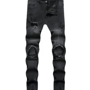 New High Quality Men's Jeans Distressed Slim Fit Motorcycle Biker  Denim Jeans Blue Designer Pants Ripped Biker Jeans
