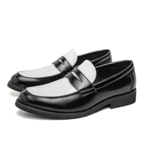 Large Size 38-46 Black and White Color Microfiber Leather Dress s Slip-on Loafers for Men