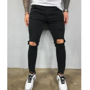 Stretch Slim Denim Pant High Quality Ripped Hole Street Jeans Casual Pants Trousers for Men