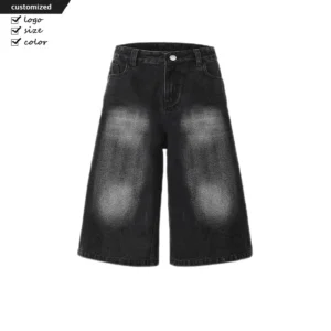 Custom Cotton Stone Washed Baggy Straight Wide Leg Jeans Cropped Denim Short Casual Men's Shorts Jeans