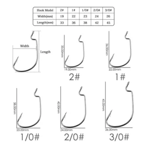 50pcs/box Offset Fishing Hook Jig Head Wide Crank Fishhook For Soft Worm Lure Barbed Fishing Hooks