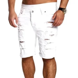 Fashion Men Boy Skinny Runway Straight Short Casual Denim Pants Runway Straight Destroyed Ripped Jeans Shorts
