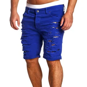 Fashion Men Boy Skinny Runway Straight Short Casual Denim Pants Runway Straight Destroyed Ripped Jeans Shorts
