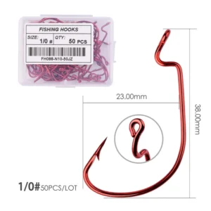 50pcs/box Offset Fishing Hook Jig Head Wide Crank Fishhook For Soft Worm Lure Barbed Fishing Hooks