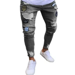 Multi-Colors Men's Denim Jeans Pants Trousers Top Quality Mens Jeans Knee Hole Zipper Pants Foreign Trade Men's Denim Trousers