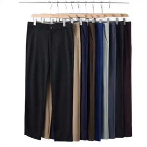 JAC22 KZ2680 Men's New Cotton Elastic Mid Rise Casual Windproof Breathable Quick Dry Plain Dyed Loose Straight Sports Pants-2