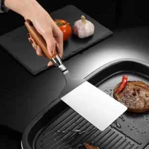 Stainless Steel Cooking Spatula Pizza Shovel Scraper Wood Handle BBQ Utensils