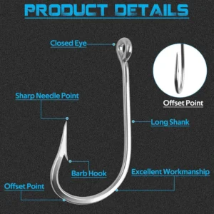 5pcs Saltwater Stainless Steel Fishing Hooks Large Giant Shark Hooks 7691 for Tuna Alligator Big Game Fishing