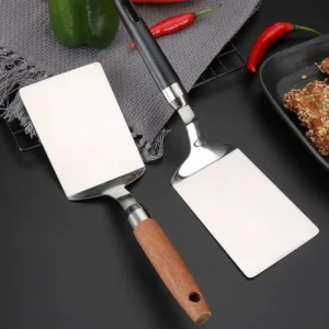 Stainless Steel Cooking Spatula Pizza Shovel Scraper Wood Handle BBQ Utensils