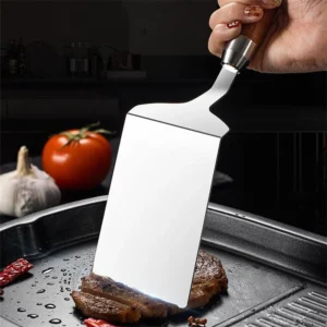 Stainless Steel Cooking Spatula Pizza Shovel Scraper Wood Handle BBQ Utensils