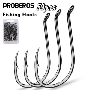 PROBEROS 50pcs barbed fishing hooks for salt water high carbon steel hooks