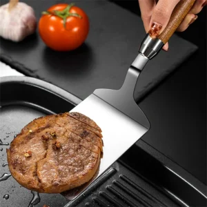 Stainless Steel Cooking Spatula Pizza Shovel Scraper Wood Handle BBQ Utensils