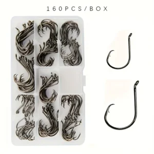 160pcs Stainless Steel Circle Hook Set, 2x Strong Offset Octopus Hooks for Sport Fishing
